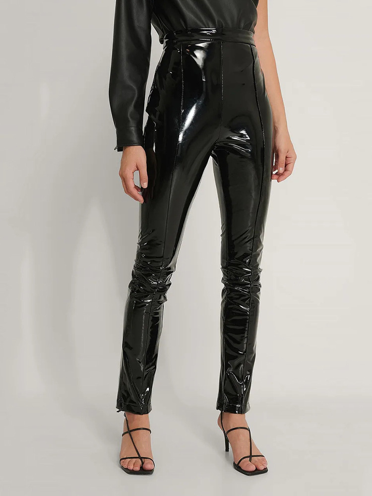 Bottoms |  Womens High Shine Faux Patent Trouser Bottoms black