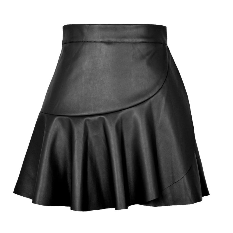 Bottoms |  Womens Leather Flounced Mini Skirt Bottoms black