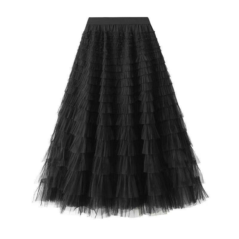 Bottoms |  Womens Ruffle-Tiered Midi Skirt Bottoms black