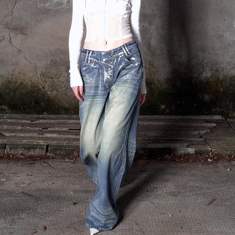 Bottoms |  Womens Silver Metallic ‘spray’ Jeans Bottoms Bottoms