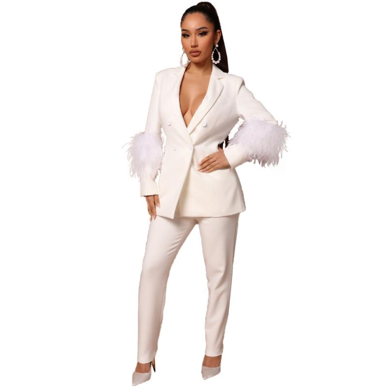 Outerwear |  Womens Celia White Feather Blazer Clothing Outerwear