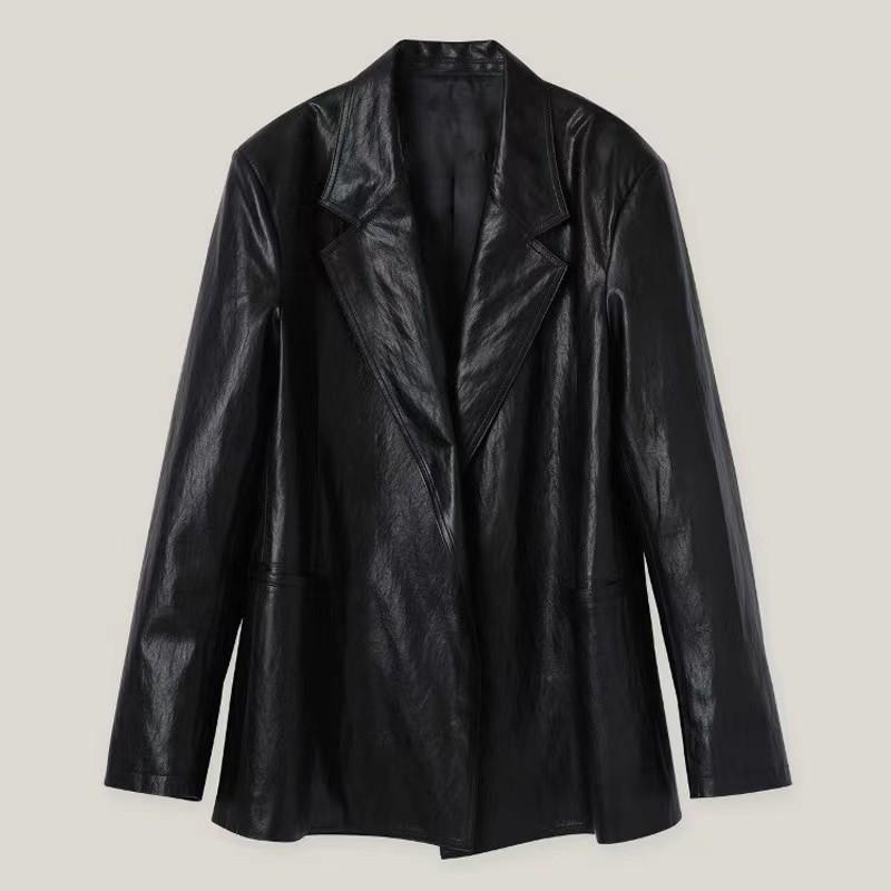 Outerwear |  Womens Faux Leather Blazer Clothing black