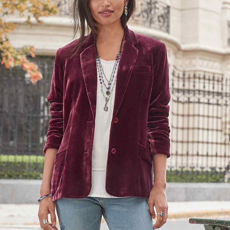 Outerwear |  Womens Fushia Velvet Blazer Clothing Outerwear