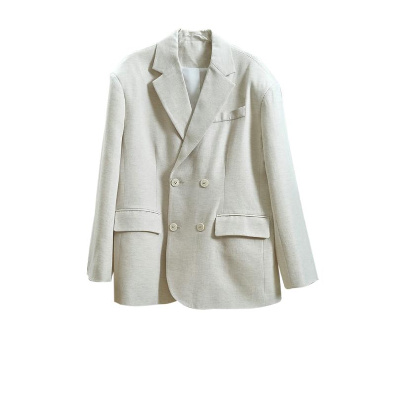 Outerwear |  Womens Ivory Woven Silky Blazer Clothing cream