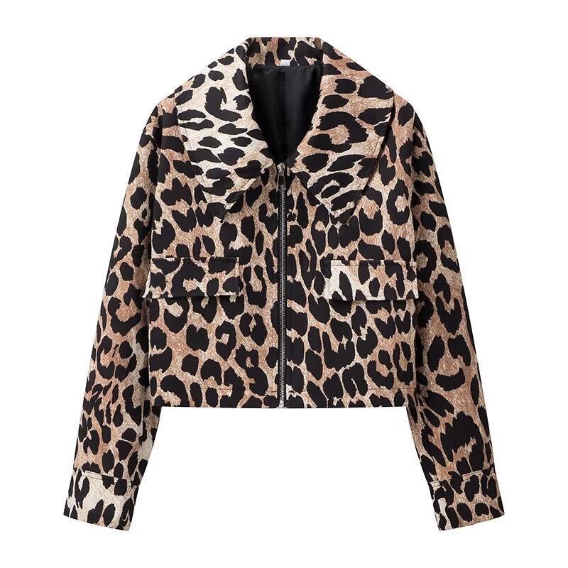 Outerwear |  Womens Leopard Wide Collar Jacket Clothing black