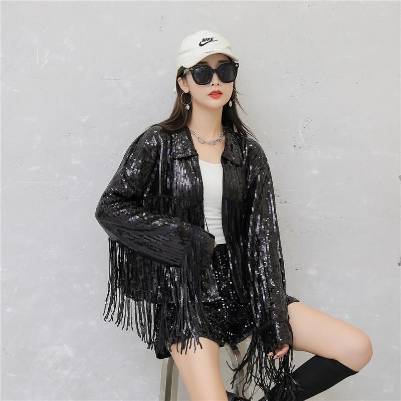 Outerwear |  Womens Sequin Coat Clothing black