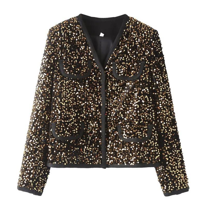 Outerwear |  Womens Sequinned Cropped Jacket Clothing gold