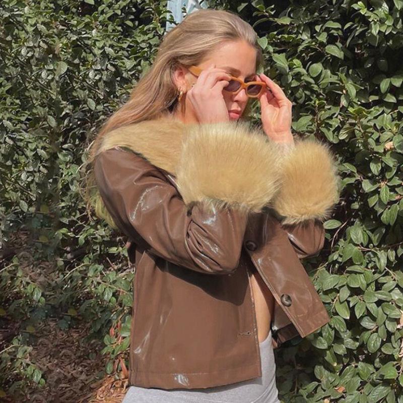 Outerwear |  Womens Shearling Trim Jacket Clothing beige