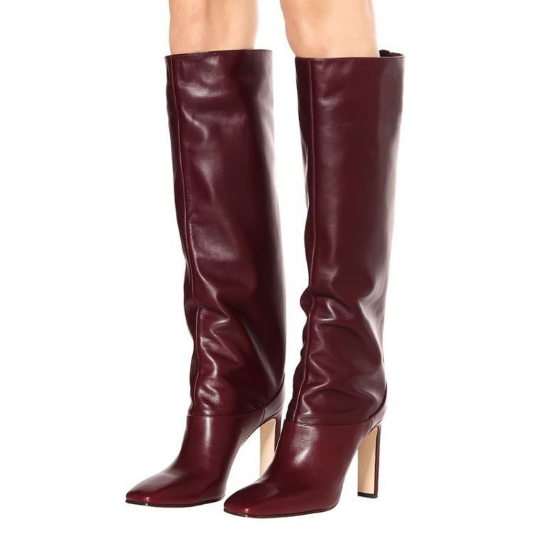 Shoes |  Womens Burgundy Square Heel Long Boot Accessories red