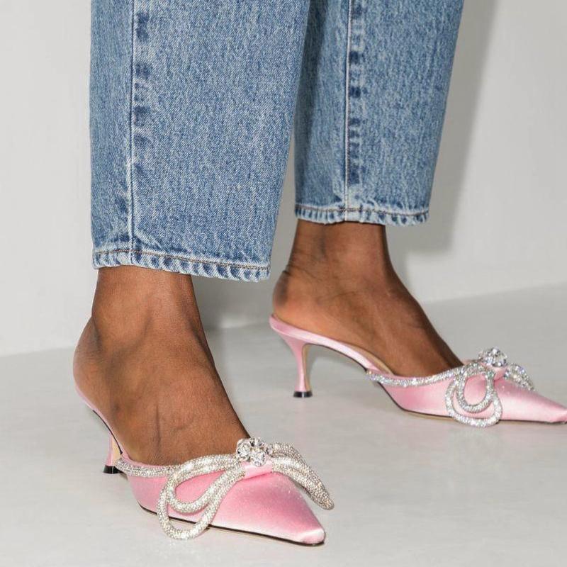 Shoes |  Womens Double Bow Silk Satin Mules Accessories pink