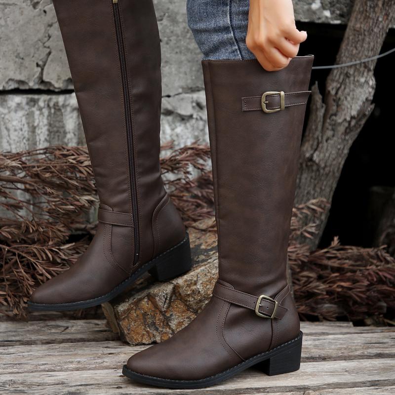 Shoes |  Womens Tap Leather Knee High Boots Accessories brown