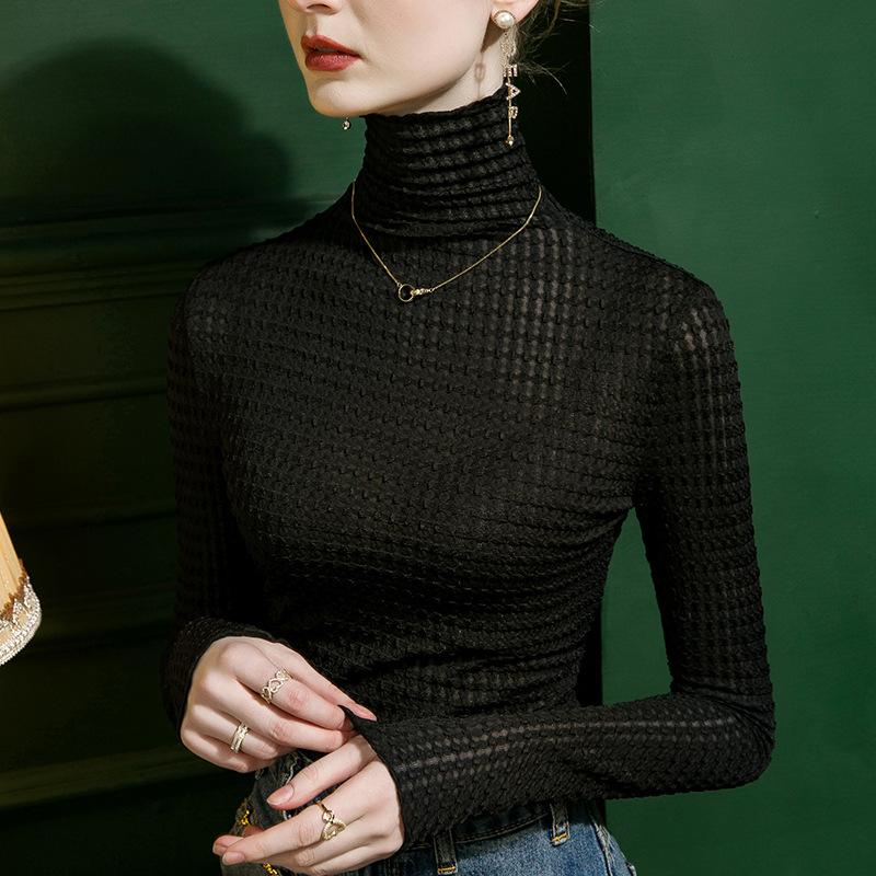 Tops & Shirts |  Womens Blue Check Mesh Turtleneck Top Clothing blue