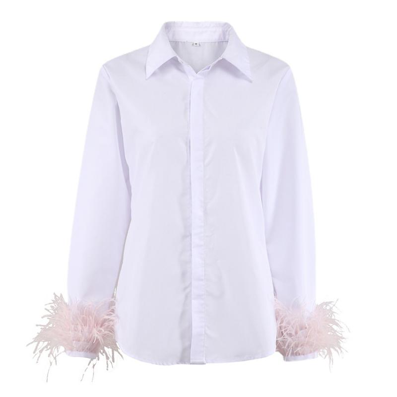 Tops & Shirts |  Womens Feather Trim Satin Shirt Clothing blue