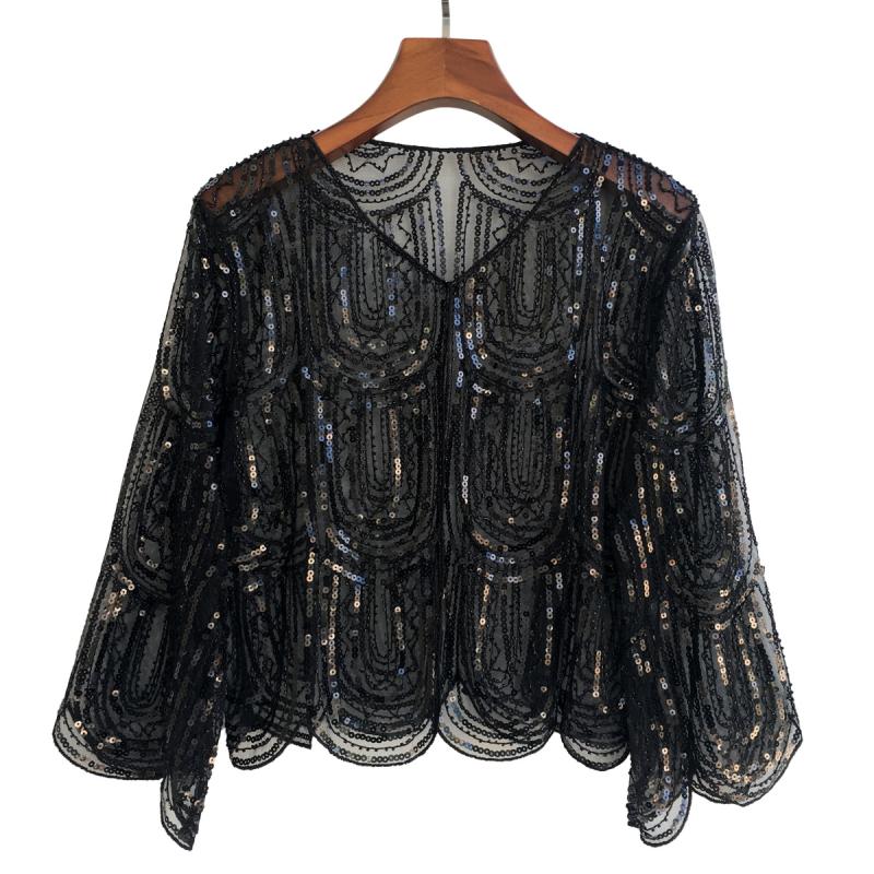 Tops & Shirts |  Womens Moss Silver Sequin Tie Neck Clothing black