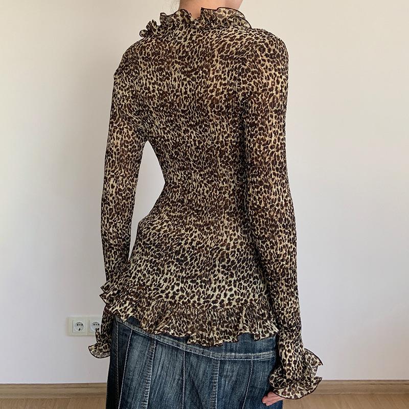 Tops & Shirts |  Womens Ruffled Leopard-Print Blouse Clothing brown